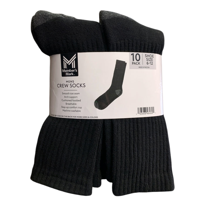 Member's Mark Mens Crew Socks, 10 Pack, Shoe Size 6-12, Arch Support, Breathable
