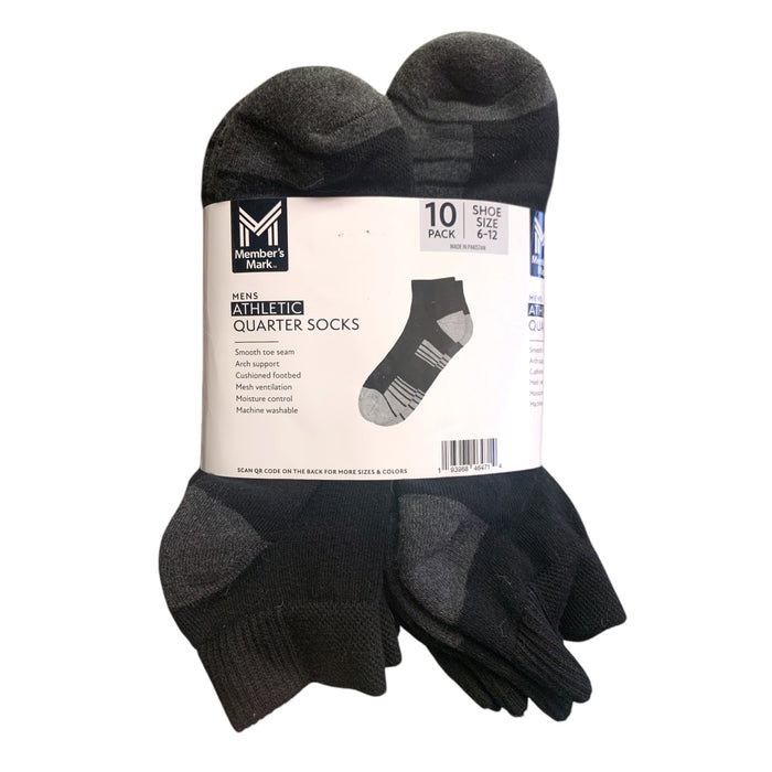Member's Mark Mens Athletic Quarter Sock, 10-Pack, Shoe Size 6-12
