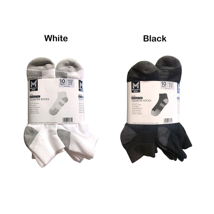 Member's Mark Mens Athletic Quarter Sock, 10-Pack, Shoe Size 6-12