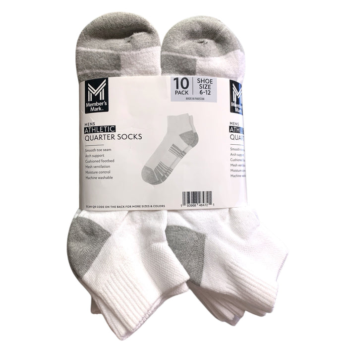 Member's Mark Mens Athletic Quarter Sock, 10-Pack, Shoe Size 6-12