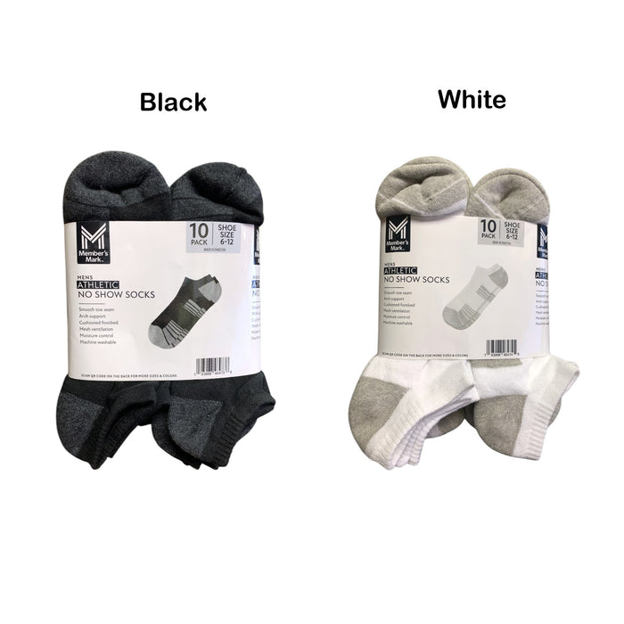 Member's Mark Men's Athletic No Show Socks, 10 Pack, Shoe Size 6-12