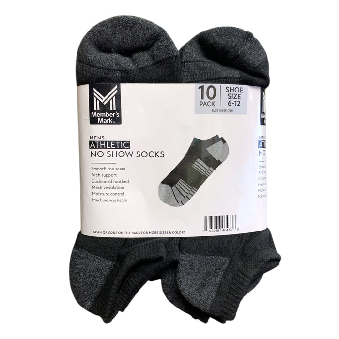 Member's Mark Men's Athletic No Show Socks, 10 Pack, Shoe Size 6-12