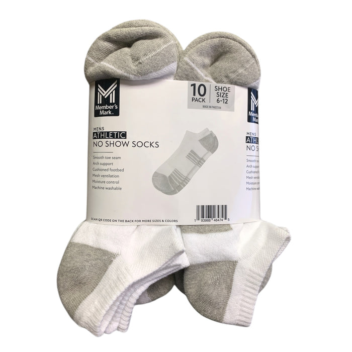 Member's Mark Men's Athletic No Show Socks, 10 Pack, Shoe Size 6-12