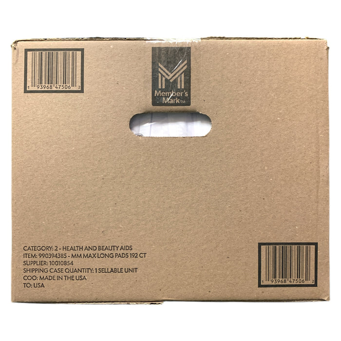 Member's Mark Total Protection Maximum Pads for Women, Long Length, 192 ct.