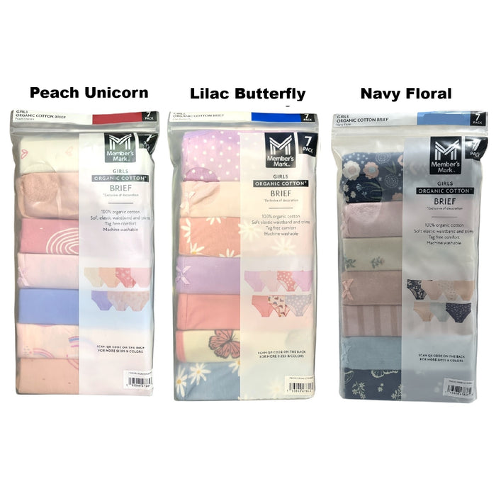 Member's Mark Girls Organic Cotton Brief, 7-Pack, Tag-Free, Elastic Waist