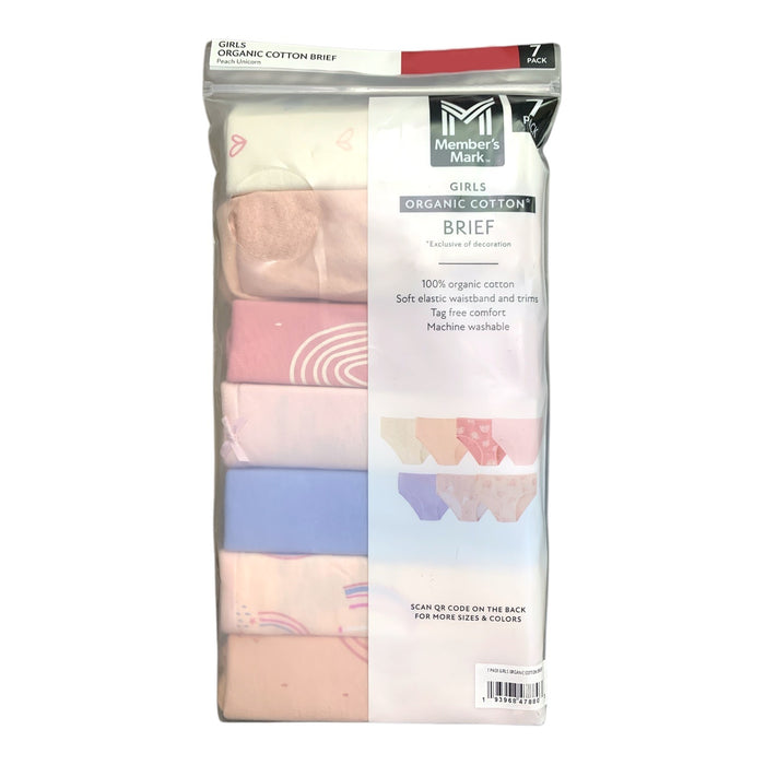 Member's Mark Girls Organic Cotton Brief, 7-Pack, Tag-Free, Elastic Waist