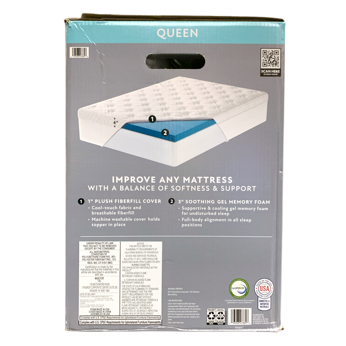 Member's Mark 4-Inch Cooling Pillow-Top Gel Memory Foam Mattress Topper, Queen