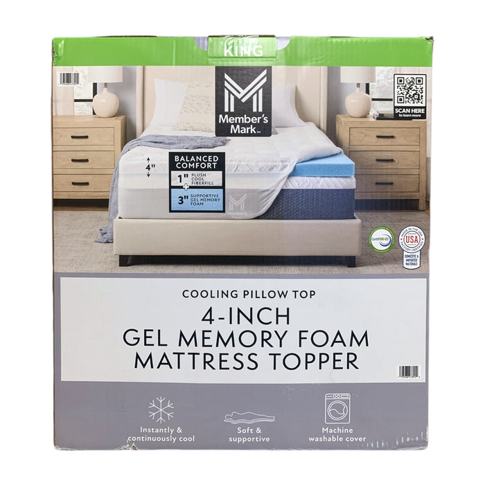Member's Mark Cooling Pillow Top 4-Inch Gel Memory Foam Mattress Topper (King)