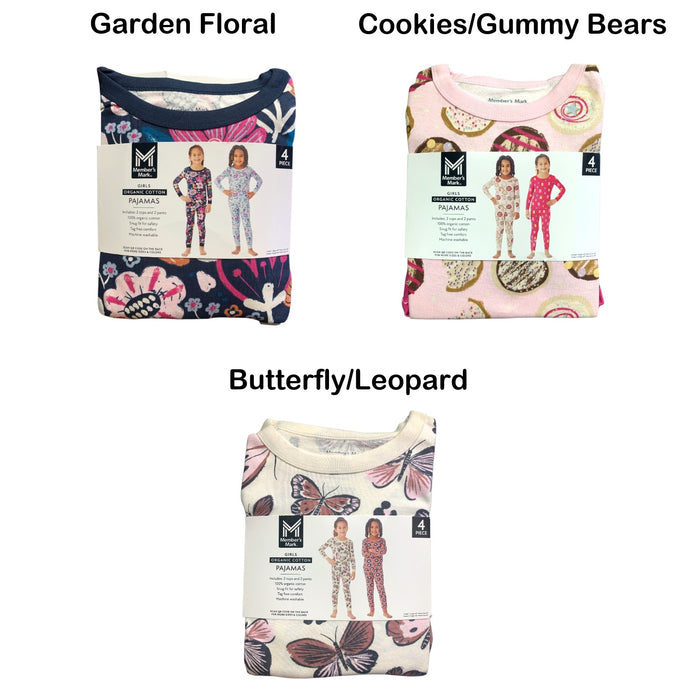 Member's Mark Girls Organic Cotton Pajamas 4-Piece, 100% Organic Cotton