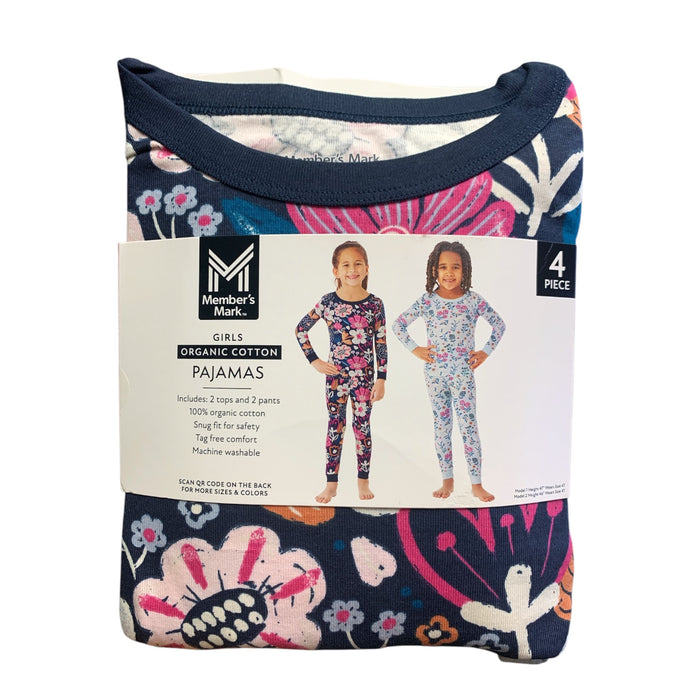 Member's Mark Girls Organic Cotton Pajamas 4-Piece, 100% Organic Cotton
