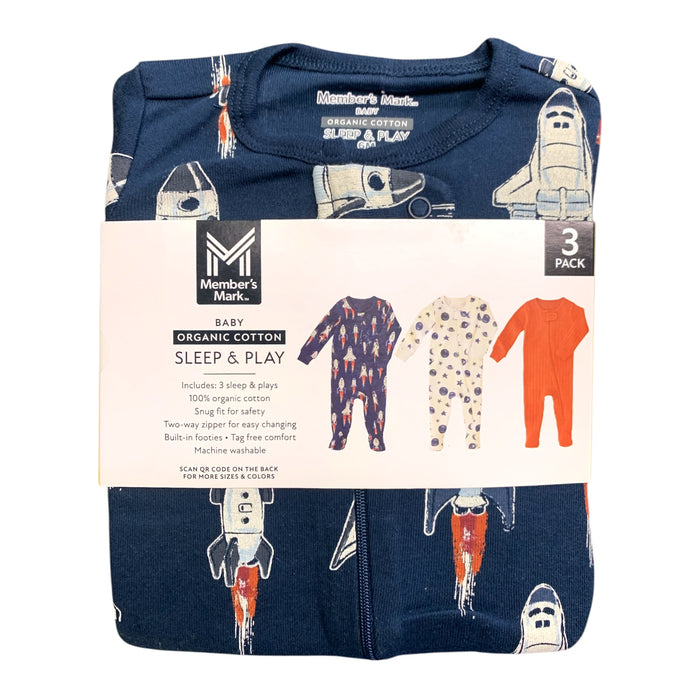 Member's Mark Organic Cotton Sleep and Play 3 Pack, Snug Fit with Footies
