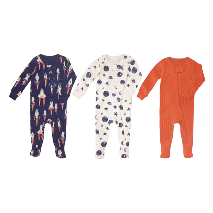 Member's Mark Organic Cotton Sleep and Play 3 Pack, Snug Fit with Footies