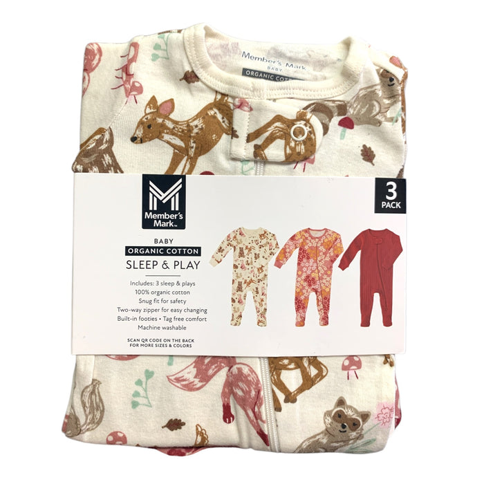 Member's Mark Organic Cotton Sleep and Play 3 Pack, Snug Fit with Footies