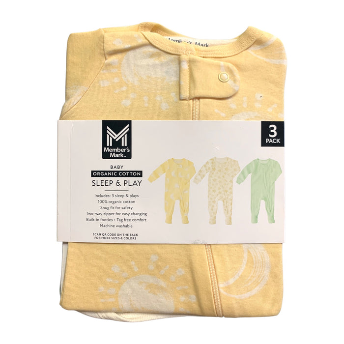 Member's Mark Organic Cotton Sleep and Play 3 Pack, Snug Fit with Footies
