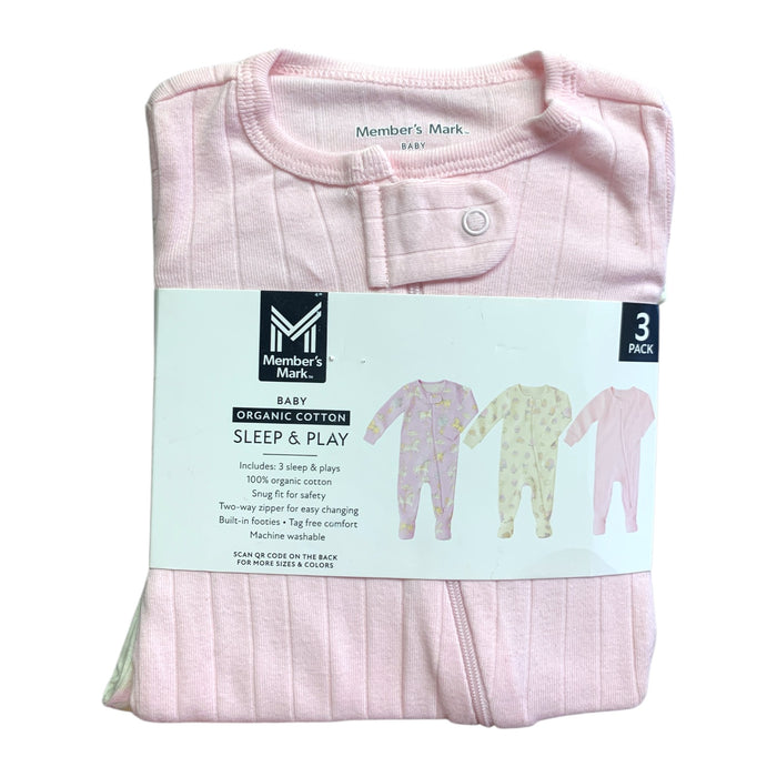 Member's Mark Organic Cotton Sleep and Play 3 Pack, Snug Fit with Footies