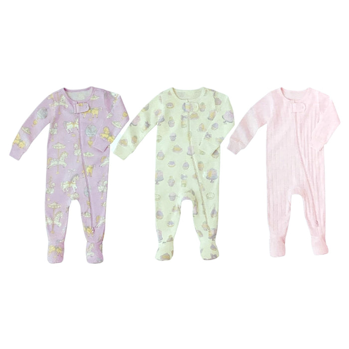 Member's Mark Organic Cotton Sleep and Play 3 Pack, Snug Fit with Footies