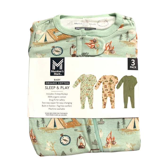 Member's Mark Organic Cotton Sleep and Play 3 Pack, Snug Fit with Footies
