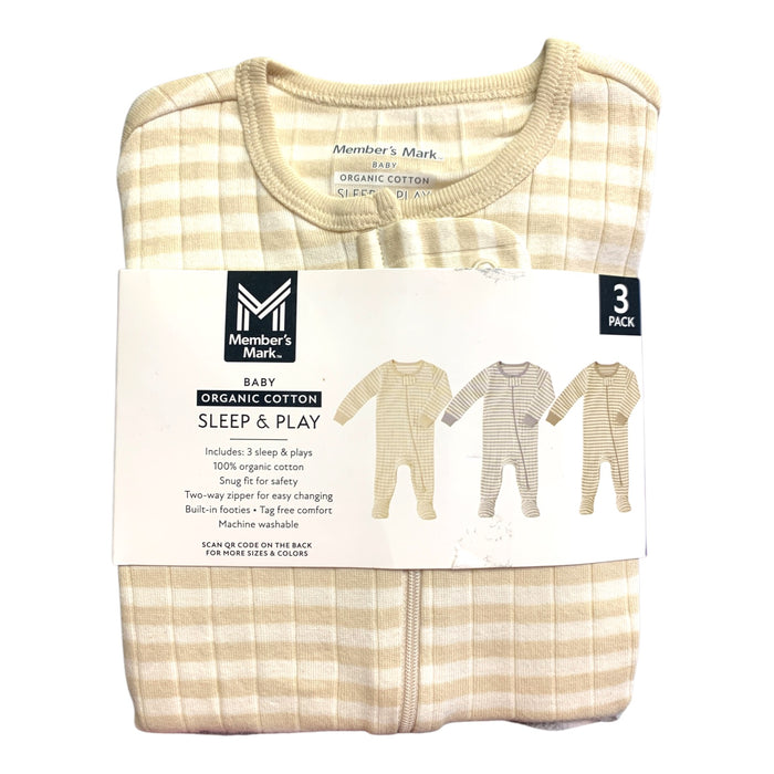Member's Mark Organic Cotton Sleep and Play 3 Pack, Snug Fit with Footies