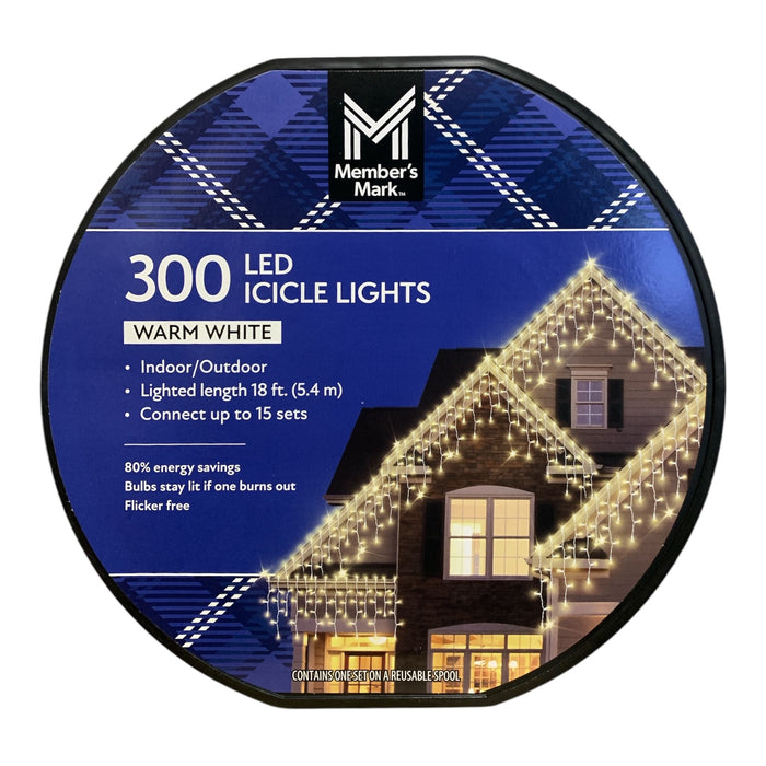 Member's Mark LED Icicle Lights, 300 Count, 18' Lighted Length, Flicker-Free