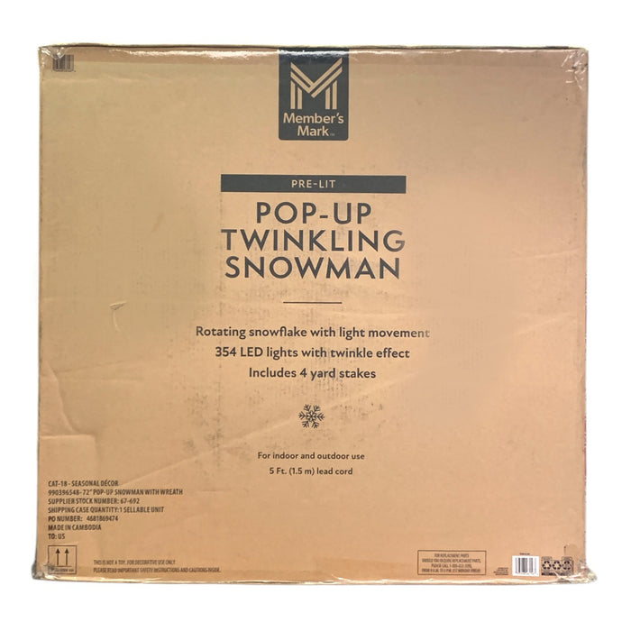 Member's Mark 72" Pre-Lit Pop-Up Twinkling Snowman Holiday Yard Decor