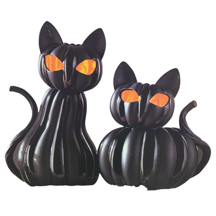 Member's Mark Pre-Lit Black Cat Pumpkins, Set of 2, Warm White Flickering LEDs