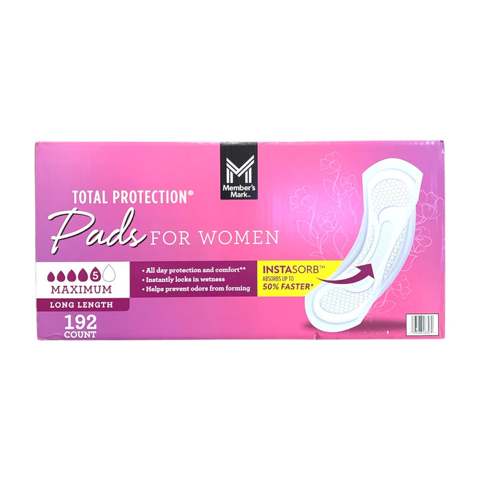 Member's Mark Total Protection Pads For Women, Maximum, Long Length, 192 Count