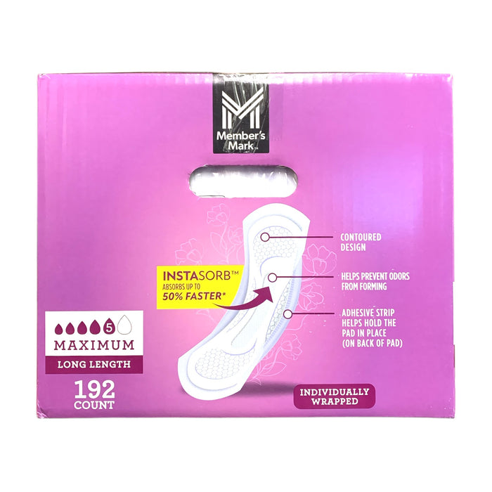 Member's Mark Total Protection Pads For Women, Maximum, Long Length, 192 Count