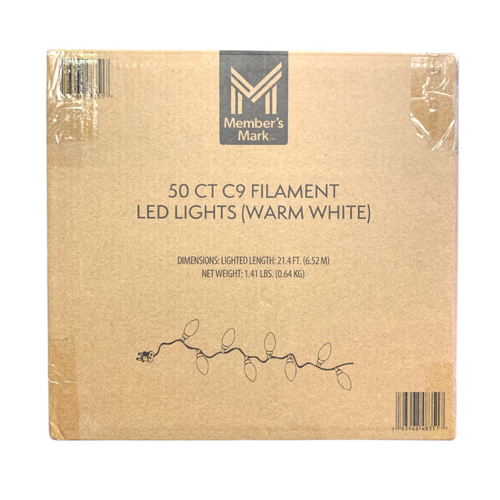 Member's Mark 50-Count LED C9 Filament Lights, Warm White, Lighted Length 21.4'
