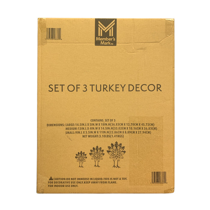Member's Mark Metal Turkey Decor, Set of Three, Golden Metallic Finish