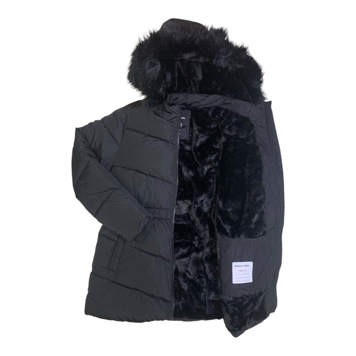 Member's Mark Girls Puffer Jacket with Removable Faux-Fur Hood and Fleece Lining