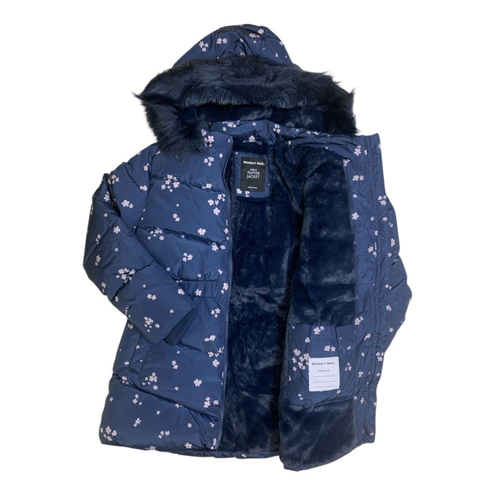 Member's Mark Girls Puffer Jacket with Removable Faux-Fur Hood and Fleece Lining