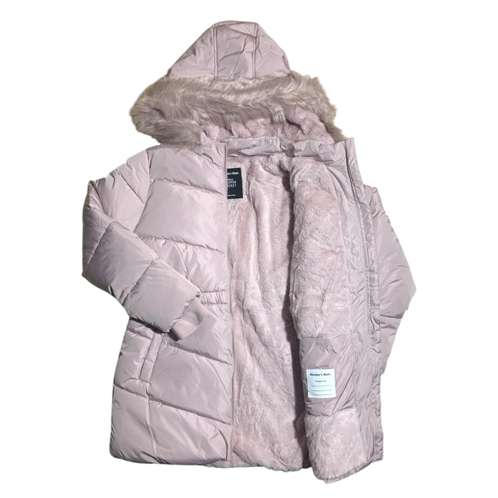 Member's Mark Girls Puffer Jacket with Removable Faux-Fur Hood and Fleece Lining