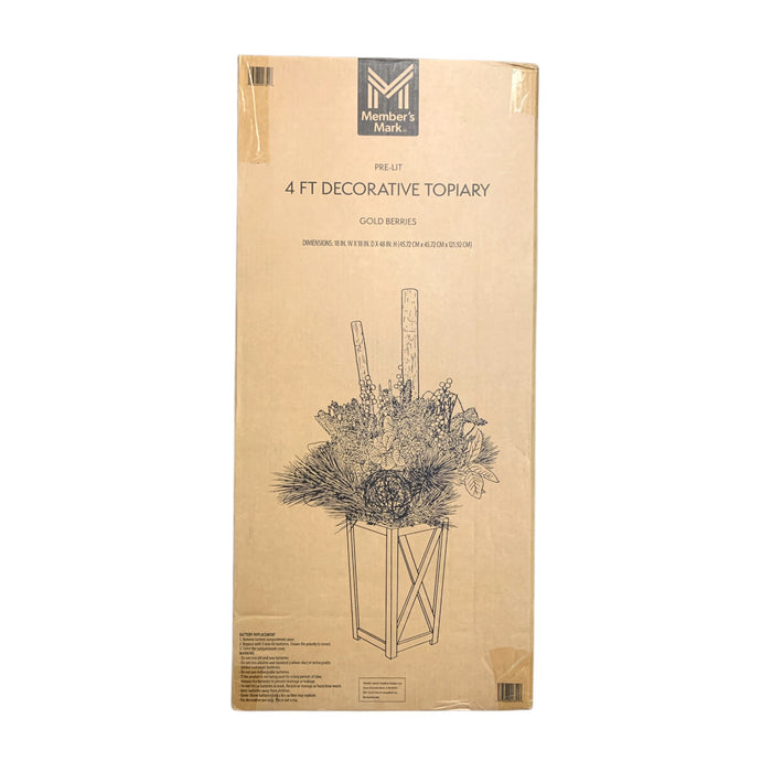Member's Mark Pre-Lit 4-Foot Decorative Topiary, Natural with Gold Berries