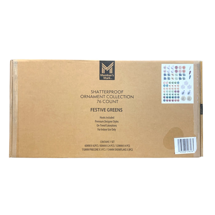 Member's Mark 76-ct. Shatterproof Ornament Collection, Festive Greens