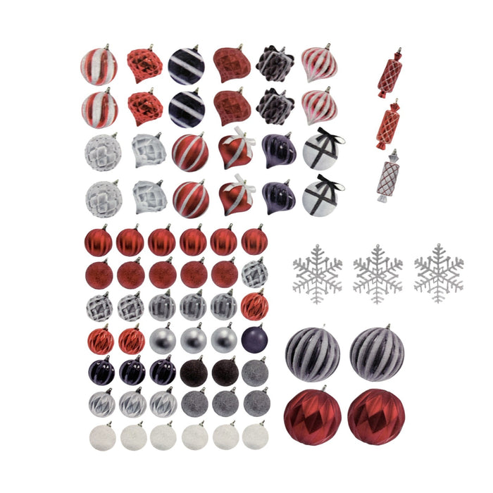 Member's Mark Shatterproof Ornament Collection, 76-Count, (Modern Red & Black)