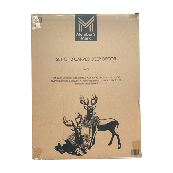 Member's Mark Carved Winter Deer Decor, Set of 2, Resin, Black