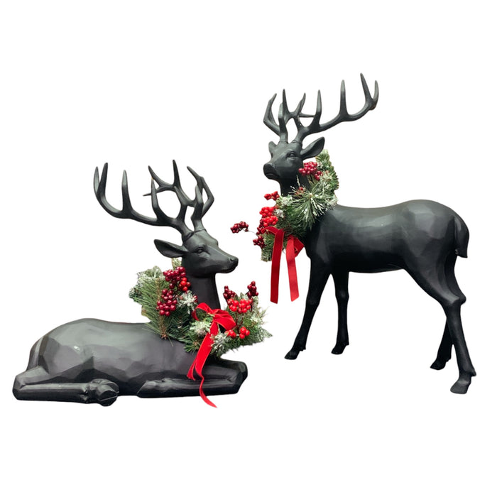 Member's Mark Carved Winter Deer Decor, Set of 2, Resin (Black)