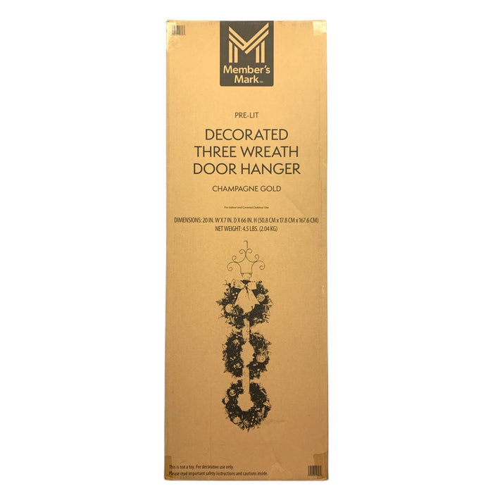 Member's Mark Pre-Lit Decorated Three Wreath Door Hanger (Champagne Gold)