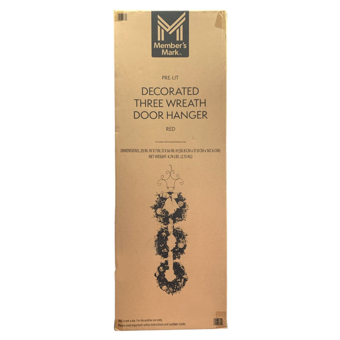 Member's Mark Pre-Lit Decorated Three Wreath Door Hanger (Red)