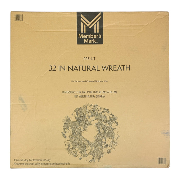 Member's Mark 32" Natural Wreath, Greenery with Pre-Lit Spheres