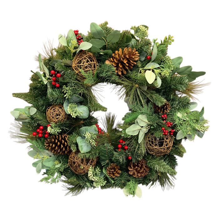 Member's Mark 32" Natural Wreath, Greenery with Pre-Lit Spheres
