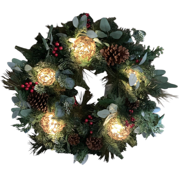 Member's Mark 32" Natural Wreath, Greenery with Pre-Lit Spheres
