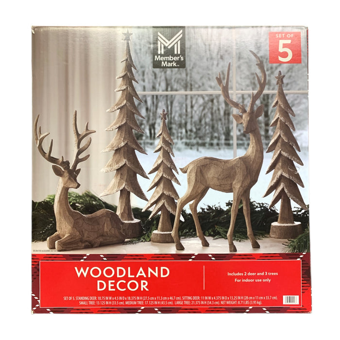 Member's Mark Woodland Decor Set, 5-Piece Holiday Display with Deer and Trees