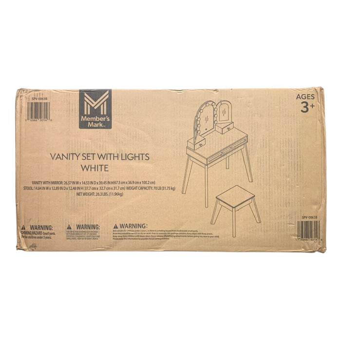 Member's Mark Vanity Set with Lights & Stool, Three Panel Mirror, 9 LED Lights