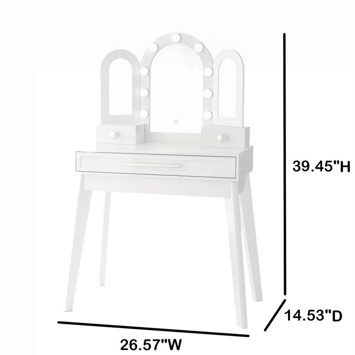 Member's Mark Vanity Set with Lights & Stool, Three Panel Mirror, 9 LED Lights