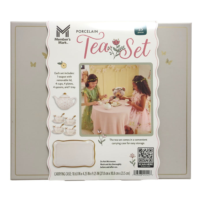 Member's Mark 15-Piece Porcelain Butterfly Tea Set and Carrying Case