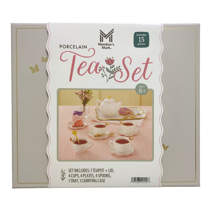 Member's Mark 15-Piece Porcelain Butterfly Tea Set and Carrying Case