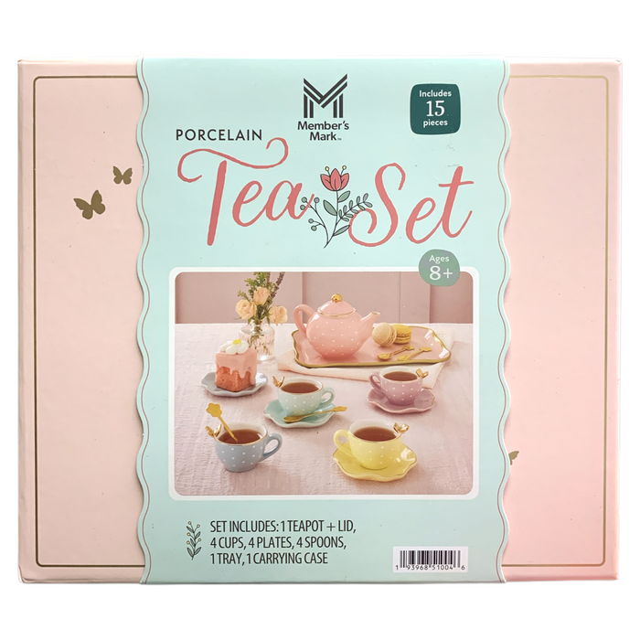 Member's Mark 15-Piece Porcelain Butterfly Tea Set and Carrying Case