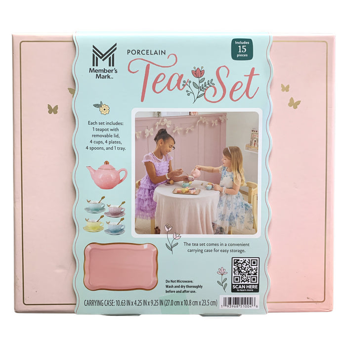 Member's Mark 15-Piece Porcelain Butterfly Tea Set and Carrying Case