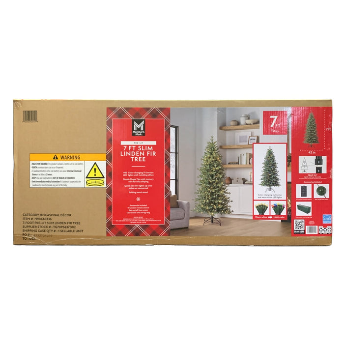 Member's Mark Pre-Lit 7 Ft Slim Linden Fir Christmas Tree, Color-Changing LEDs